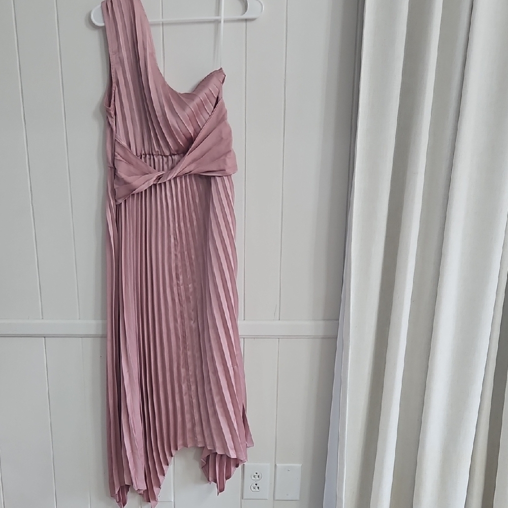 Blush Pink Pleated One Shoulder Formal Dress Asymmetrical Size M - L